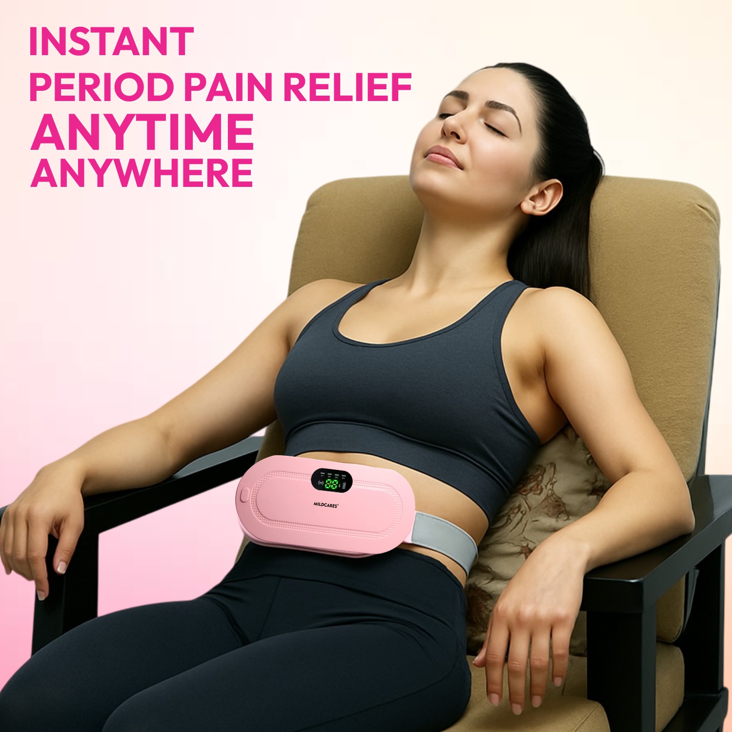 Mildcares Period Pain Relief Massager With Heating Pad | Cordless Menstrual Cramp Belt